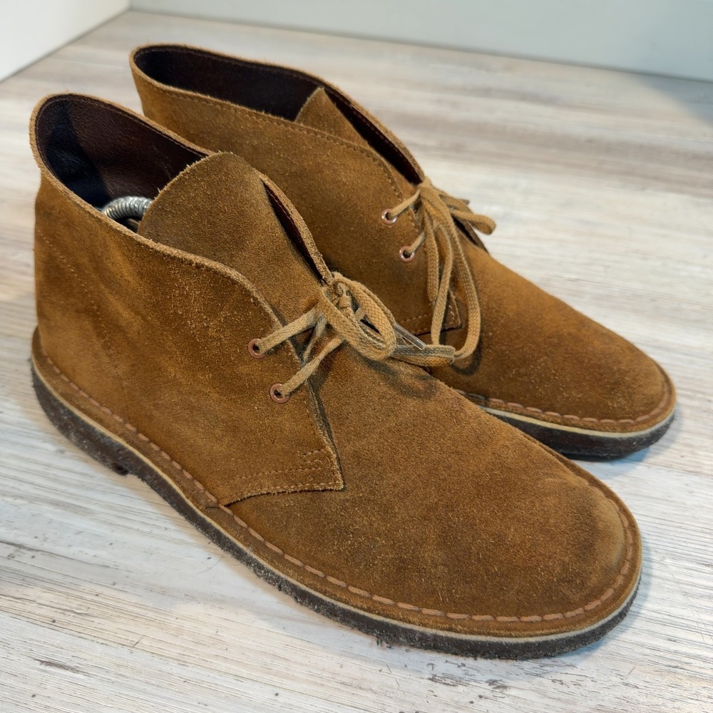 Clarks Originals Desert Sand Chukka Boots Tan Suede Mens 9.5M Crepe Sole